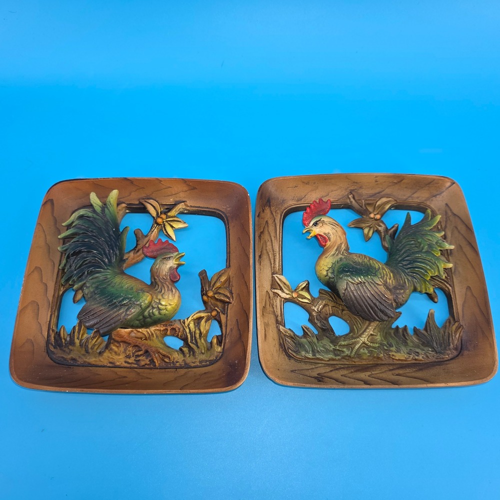 Vintage‎ Napcoware Rooster Wall Plaques C-6614 Ceramic Farmhouse Decor Set